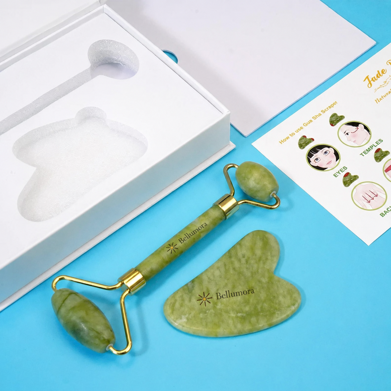 Natural Jade Gua Sha & Facial Roller Set
