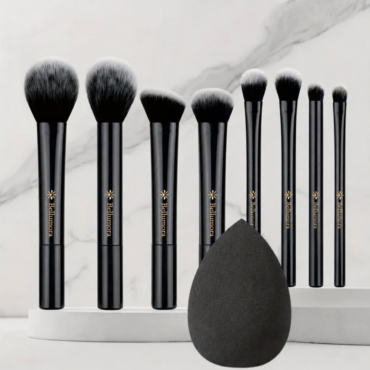 9 Makeup Brushes & Beauty Sponge Set — Face & Eye Brushes