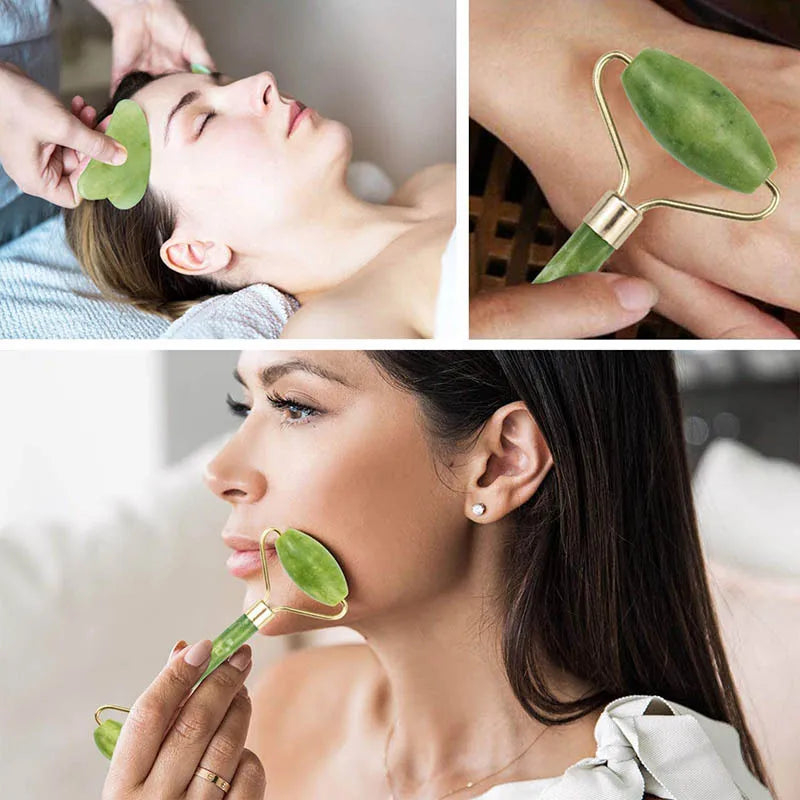 Natural Jade Gua Sha & Facial Roller Set